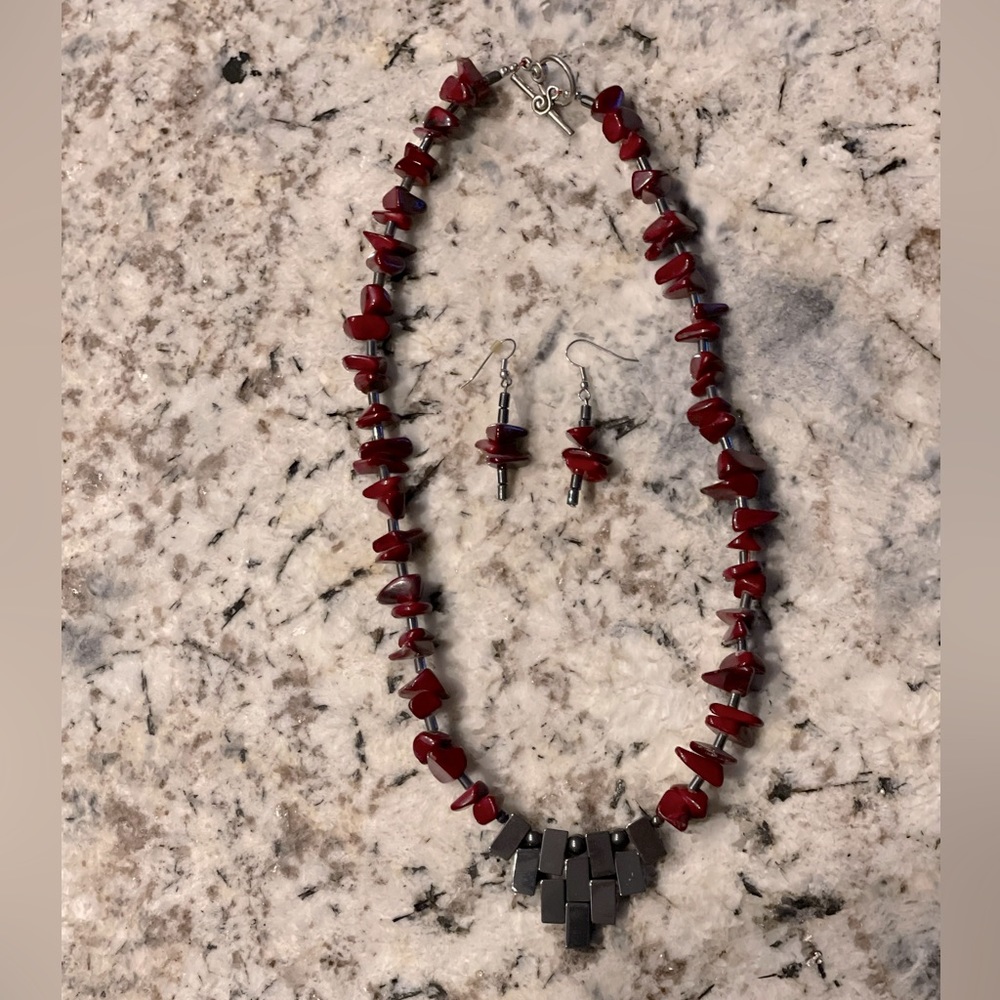 Custom red and black necklace & earrings set